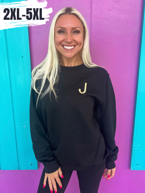 Black Embroidered Initial Sweatshirt (2XL-5XL) - Sunshine