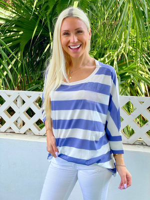 Blue & White Striped Raglan Top