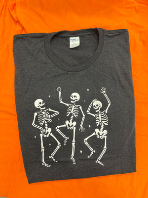 Dancing Skeleton Heather Black Tee