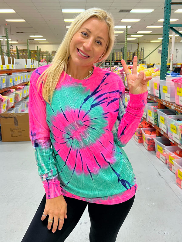 Pink Seafoam Tie Dye Long Sleeve Tee Blank Sunshine Sisters