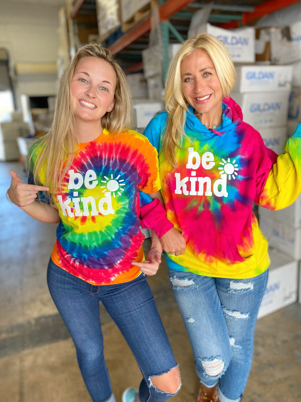 Be Kind Tie Dye Hoodie - Rainbow Mint Black - Sunshine Sisters