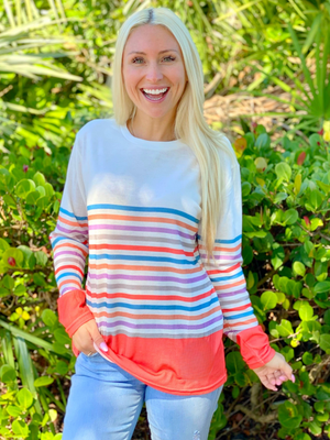 Coral Striped Pullover