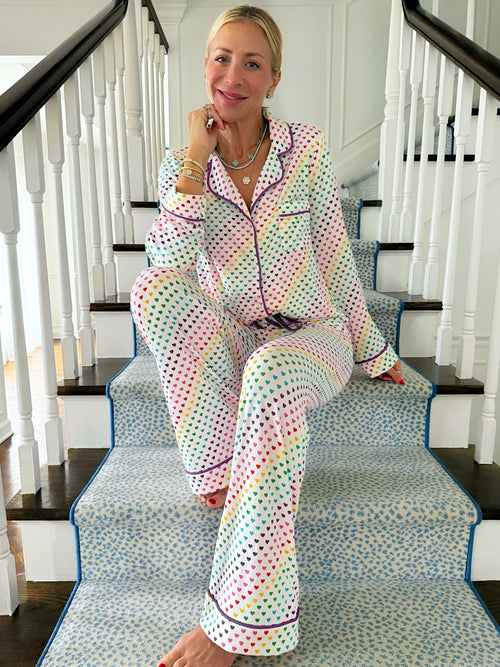 Rainbow Hearts Wide Leg Pajama Set