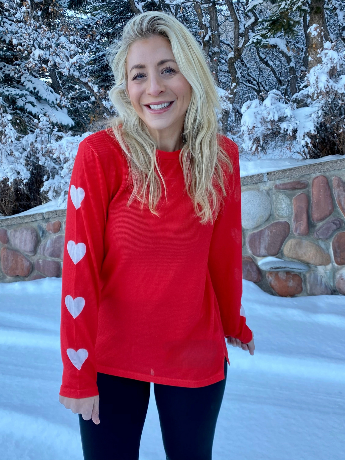 Red Pullover with White Hearts