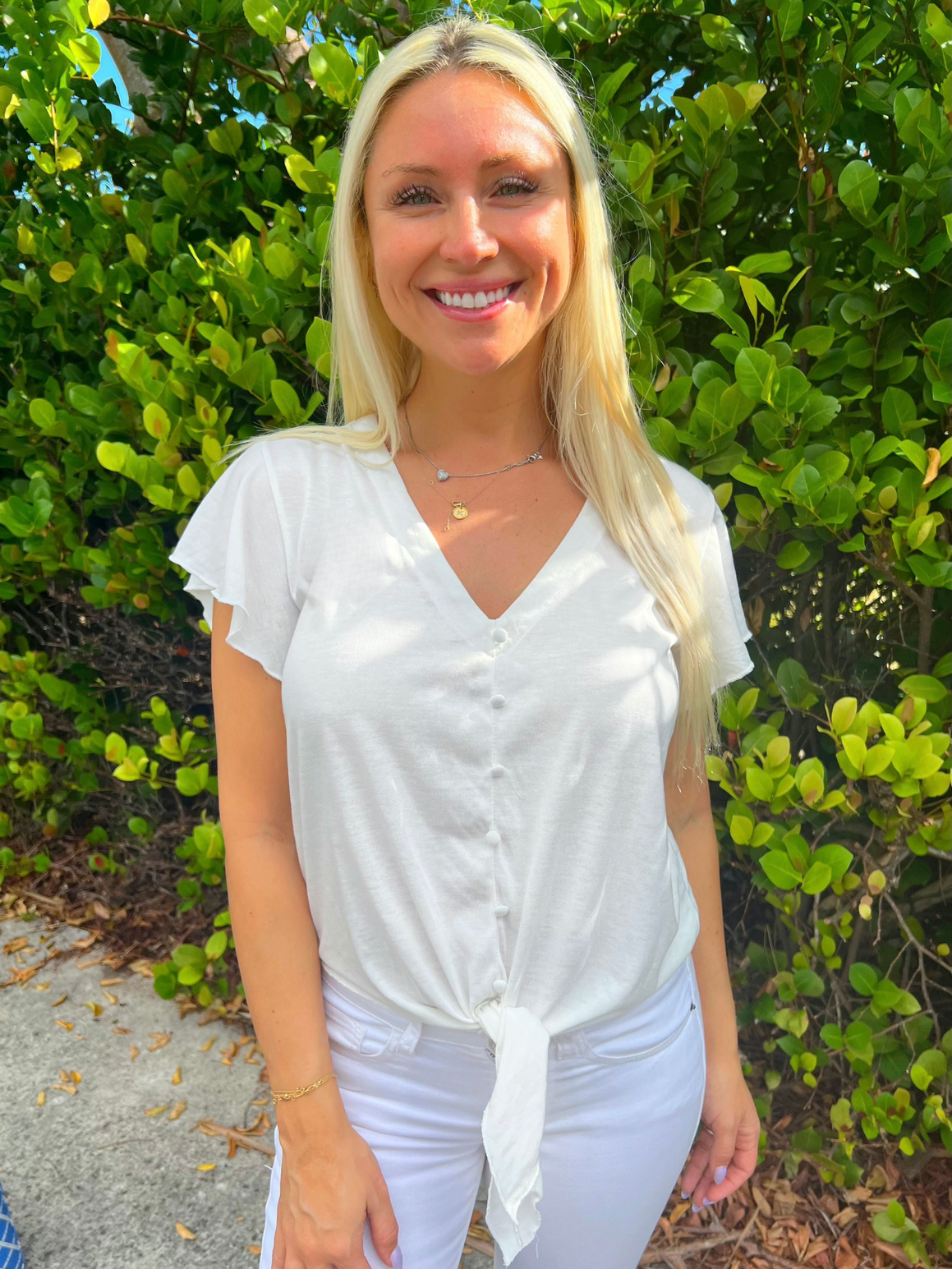 White Flowy Tie Top