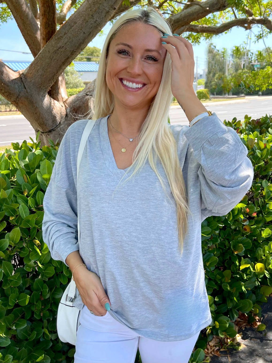 Gray V-Neck Pullover
