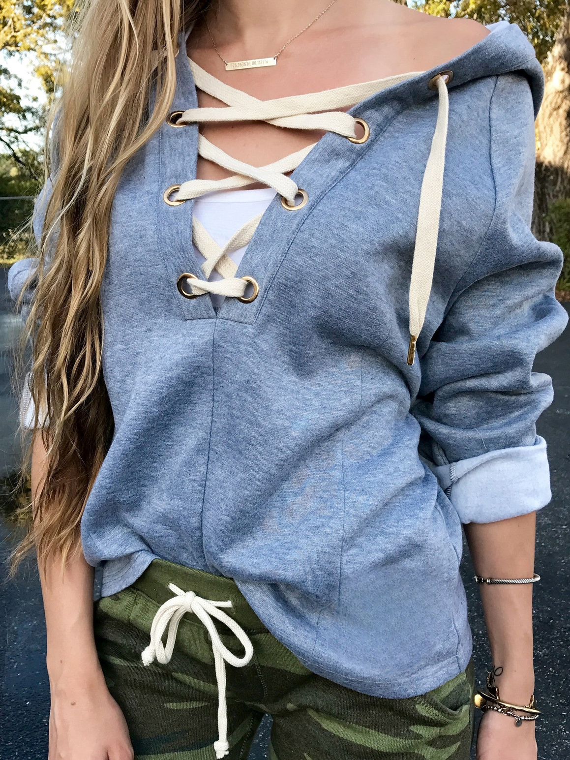 Lace Up Gray Pullover