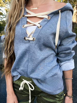 Lace Up Gray Pullover