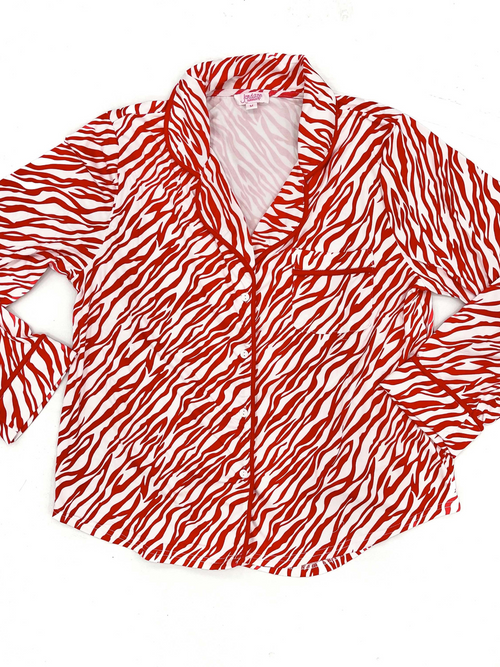 Red Zebra Long Sleeve Button Pajama Top