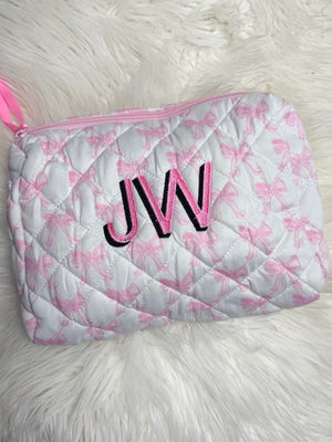 Pink Bow Embroidered Toiletry Bag