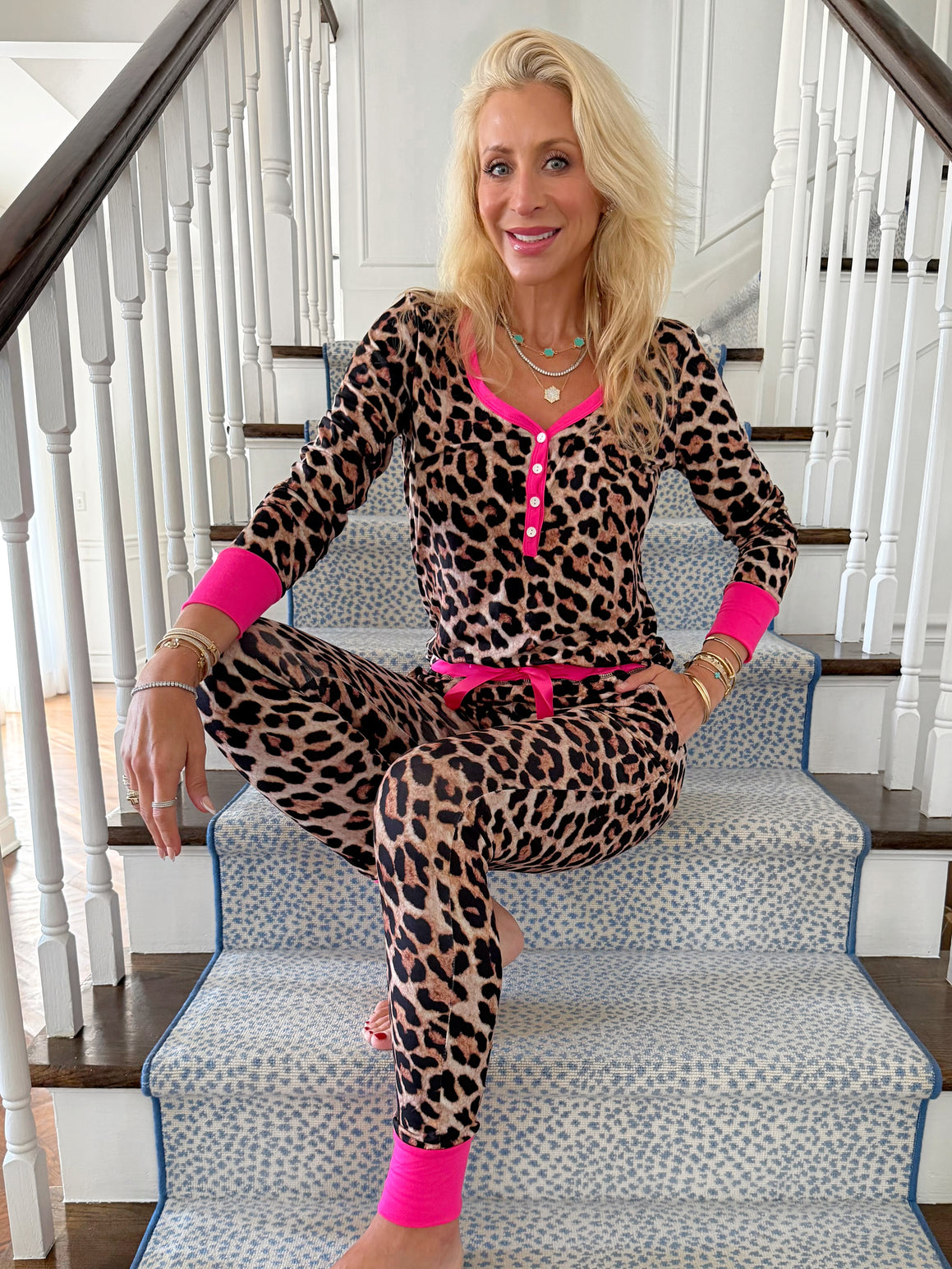 Leopard With Pink Trim Jogger Pajama Set
