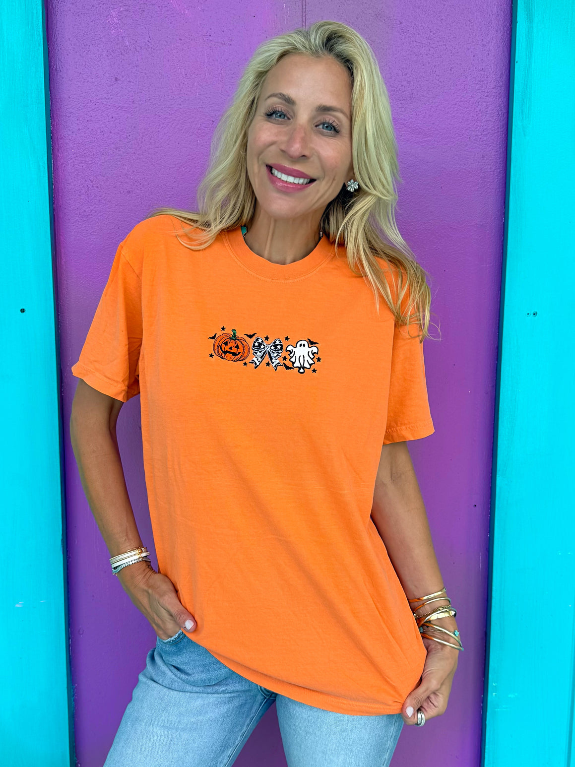 Cutesy Spooky Bows Embroidered Tee