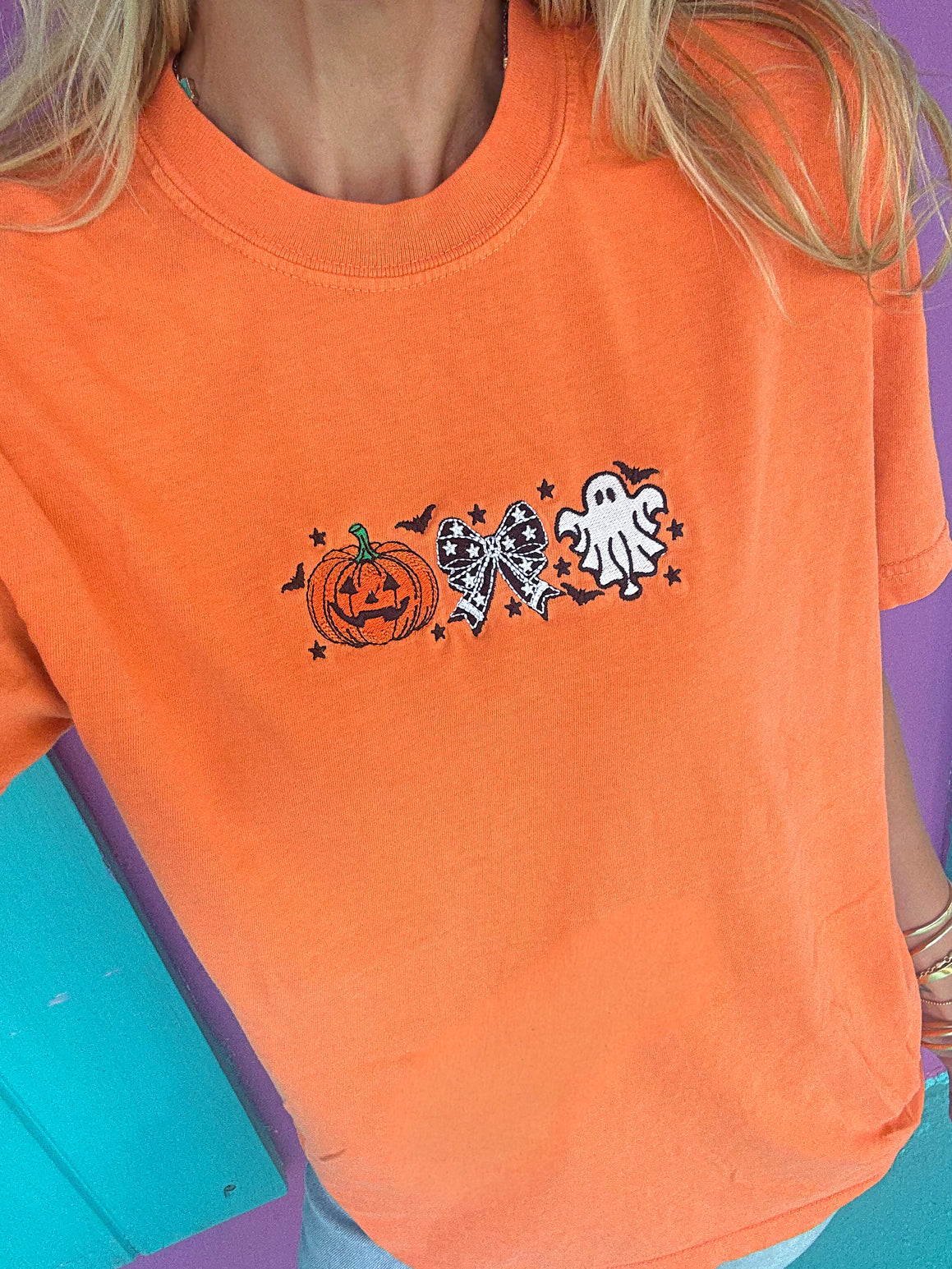 Cutesy Spooky Bows Embroidered Tee