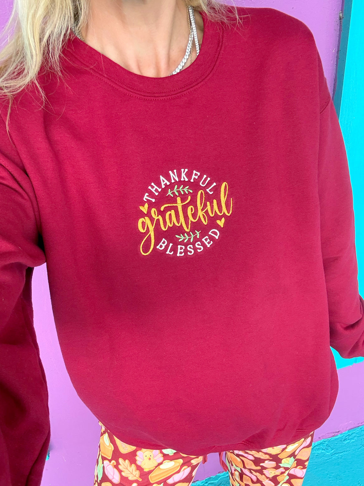 Thankful Grateful Blessed Embroidered Sweatshirt