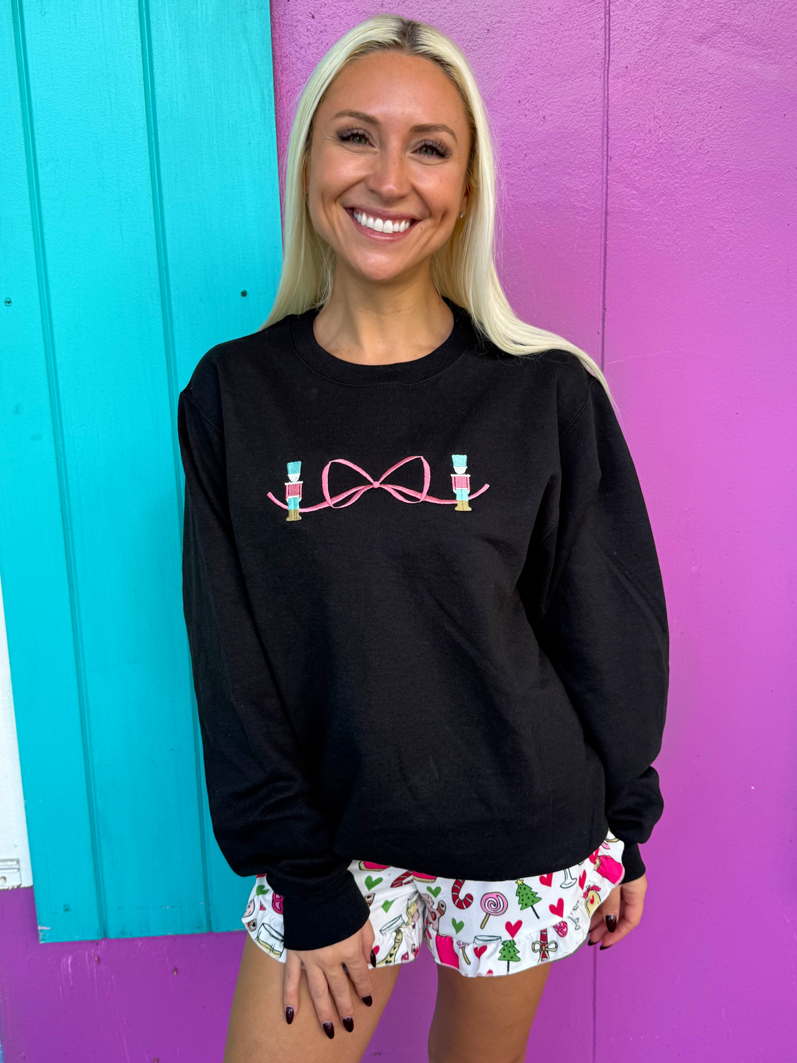 Nutcracker Embroidered Bow Sweatshirt