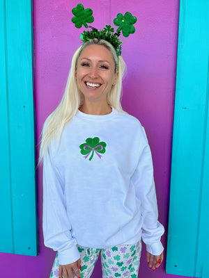 Shamrock Purple Bow Embroidered Sweatshirt