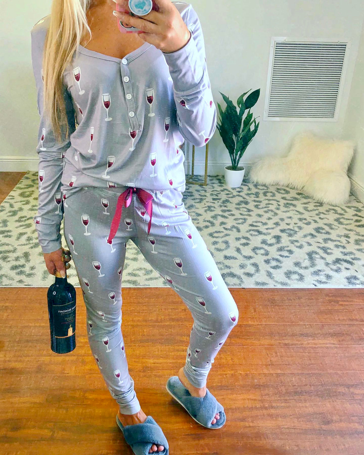 Red Wine Pajama Set Jogger Style