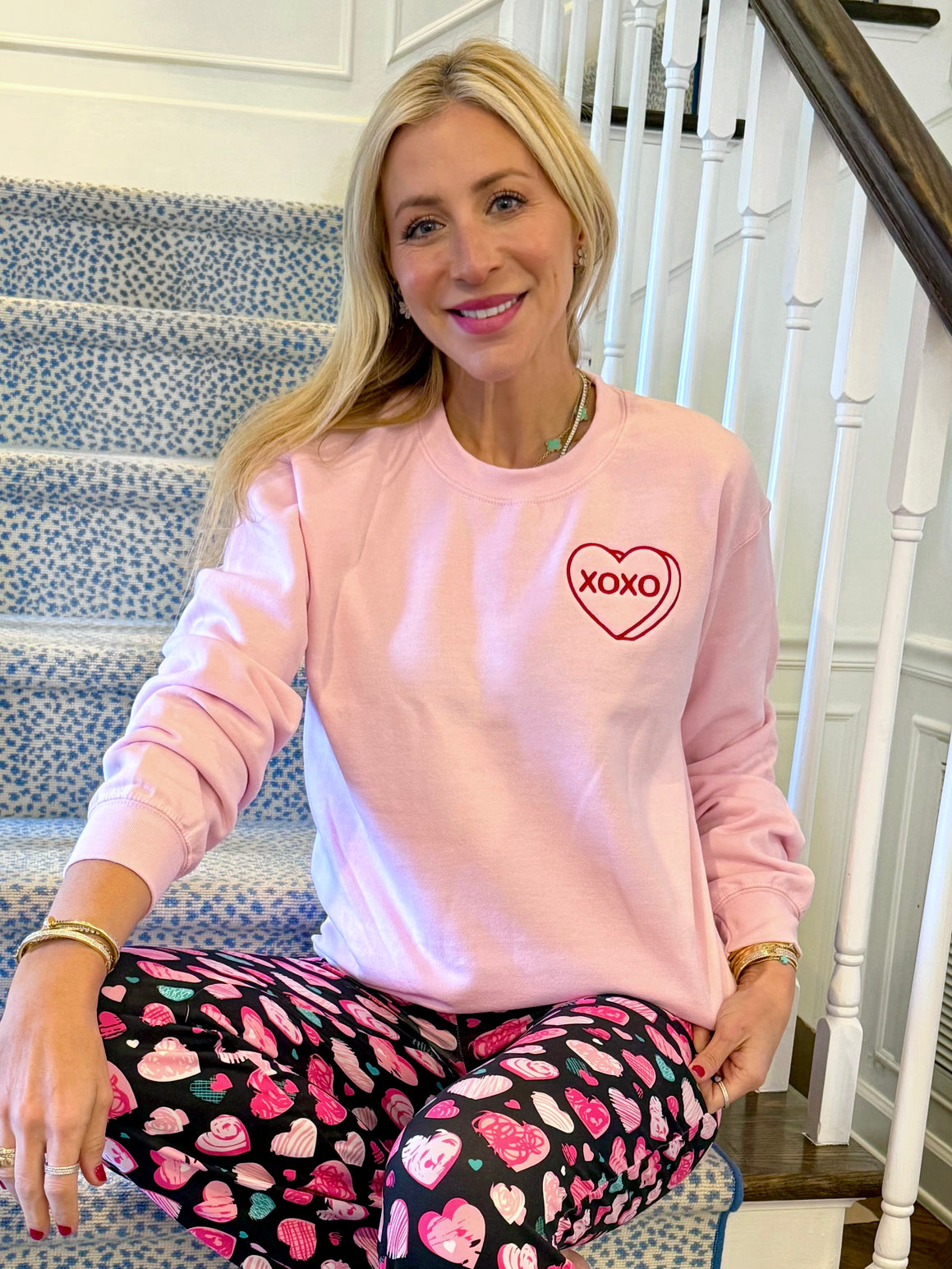 XOXO Red Heart Embroidered Pink Sweatshirt