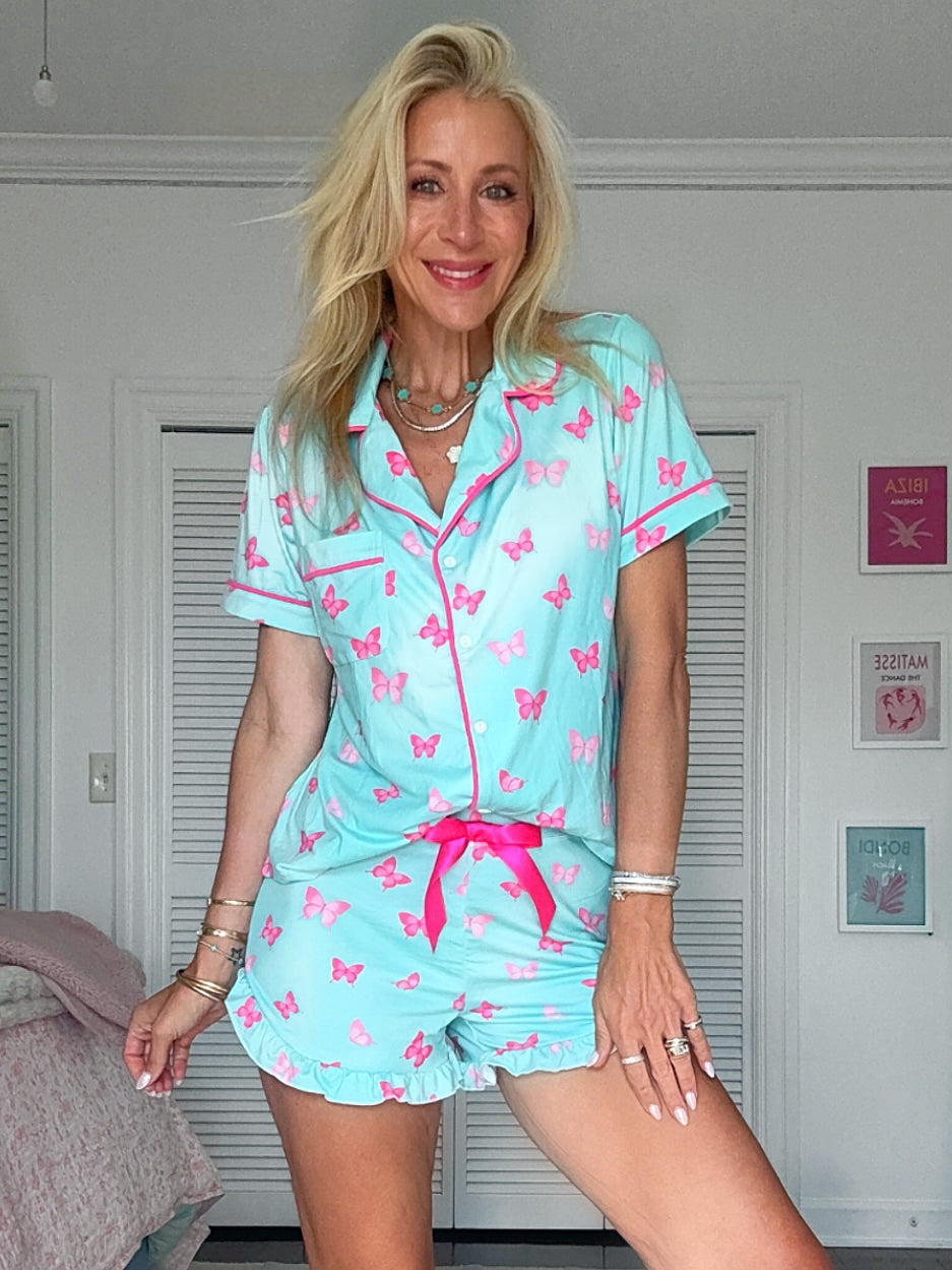 Mint Butterfly Shorts Pajama Set