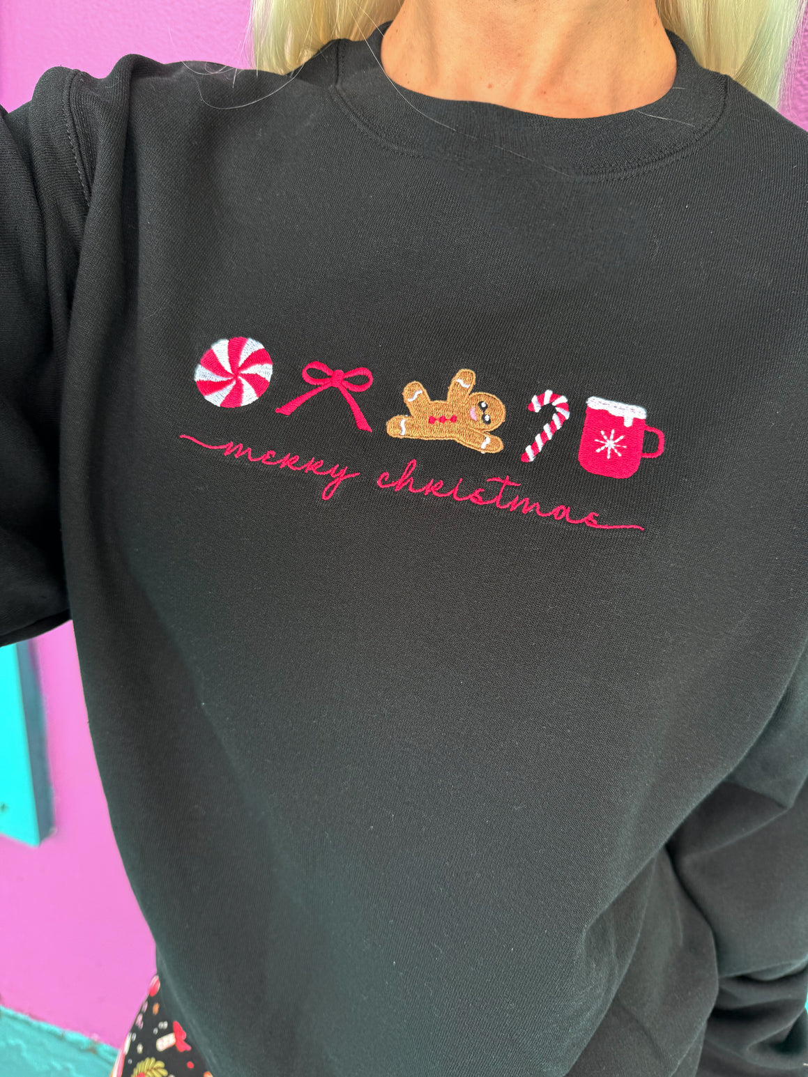 Cutesy Christmas Treat Embroidered Sweatshirt