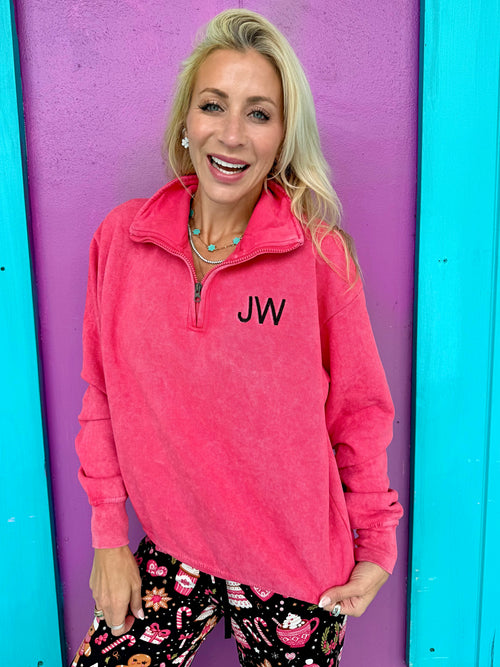 Watermelon Embroidered Quarter Zip Pullover