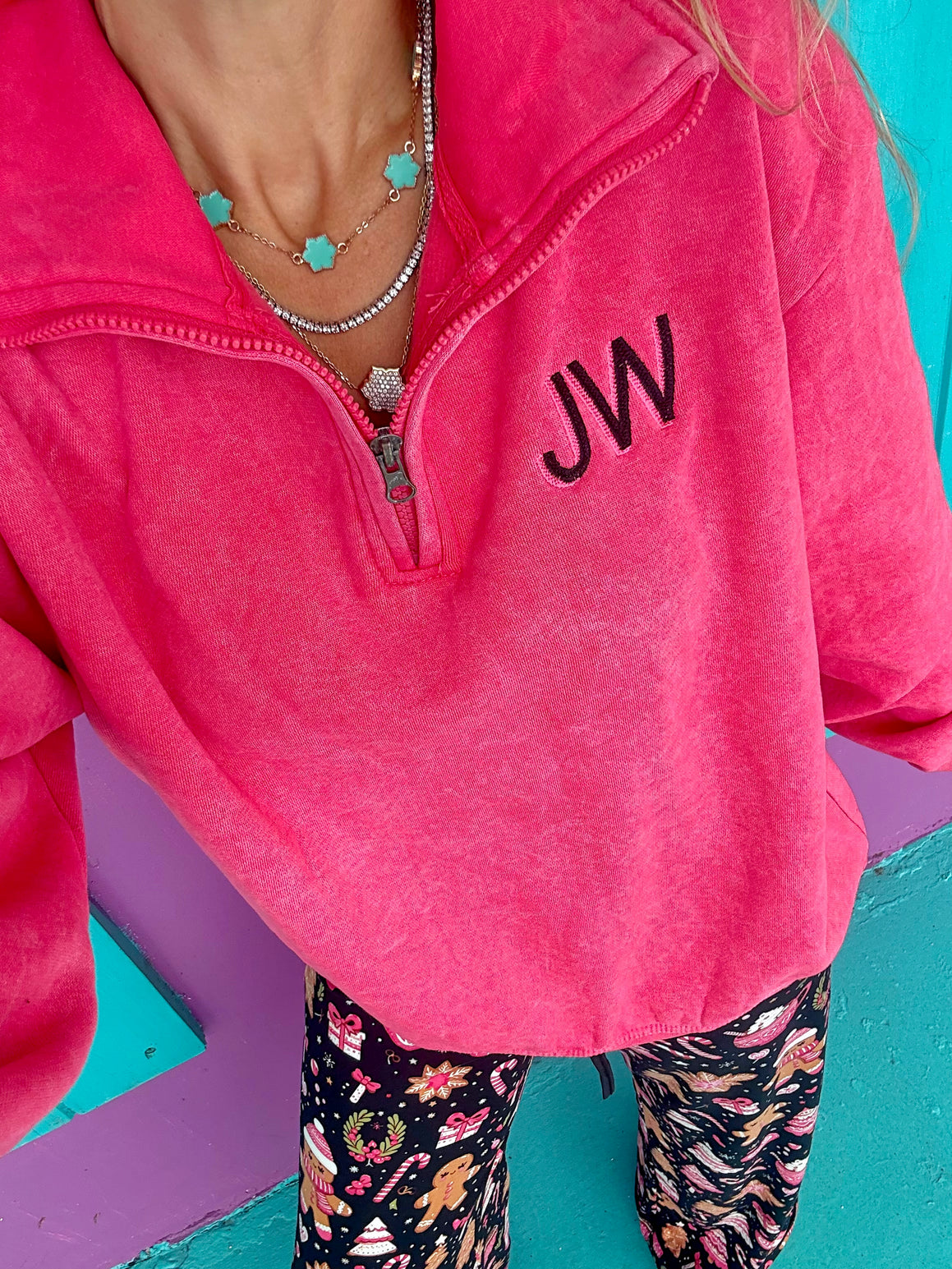 Watermelon Embroidered Quarter Zip Pullover