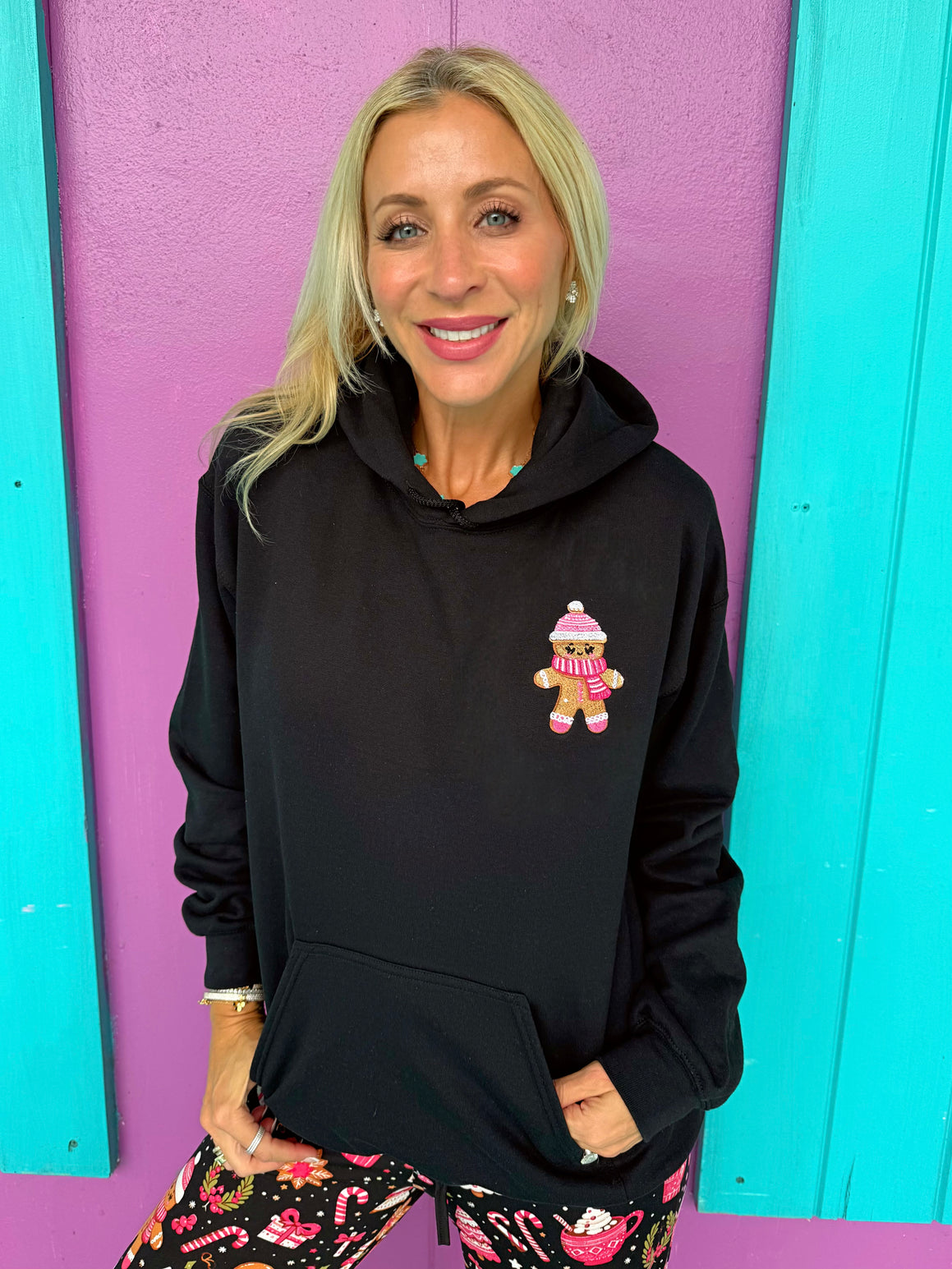 Cutesy Christmas Gingerbread Embroidered Hoodie