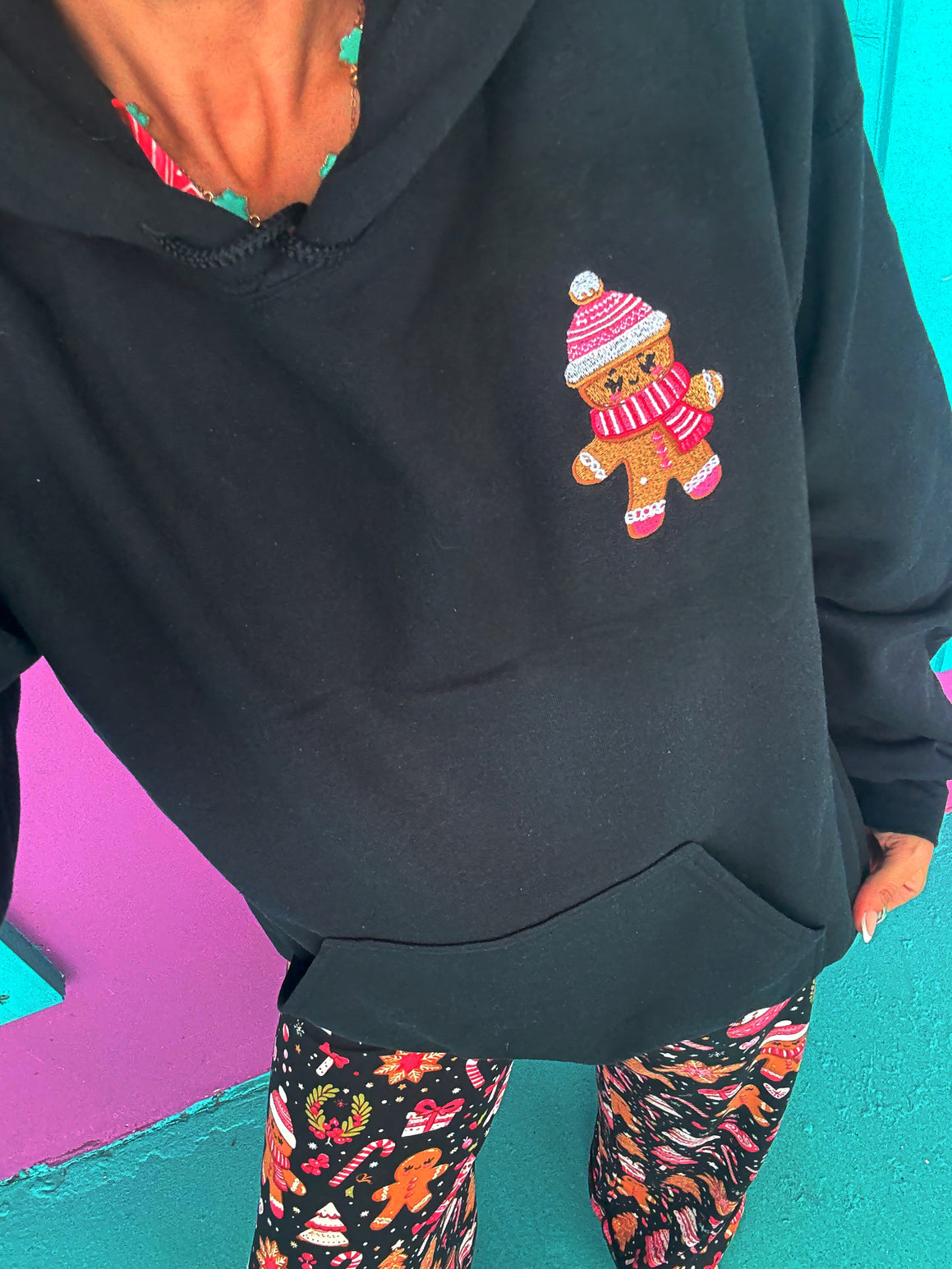 Cutesy Christmas Gingerbread Embroidered Hoodie