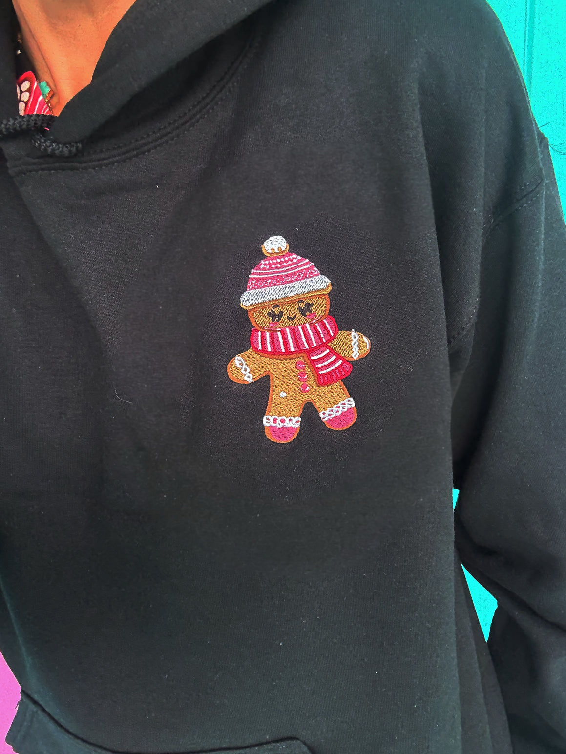 Cutesy Christmas Gingerbread Embroidered Hoodie