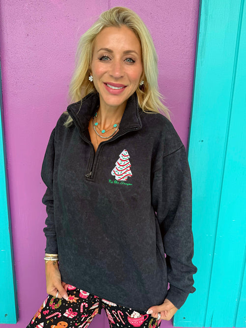 Little Debbie Acid Black Embroidered Quarter Zip Pullover