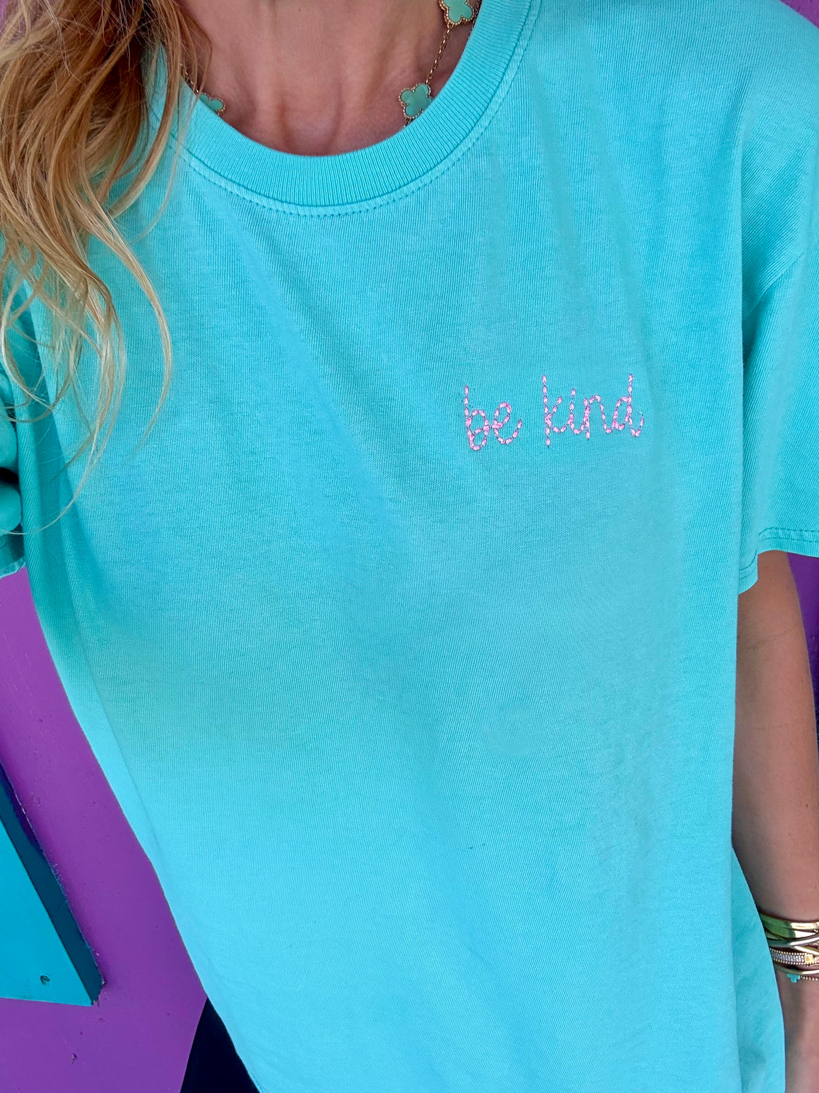 Be Kind Embroidered Mint Tee