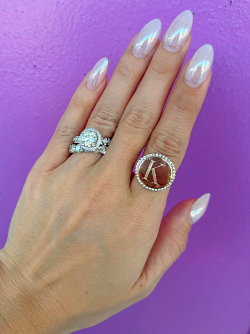 Initial Engraved Adjustable Ring
