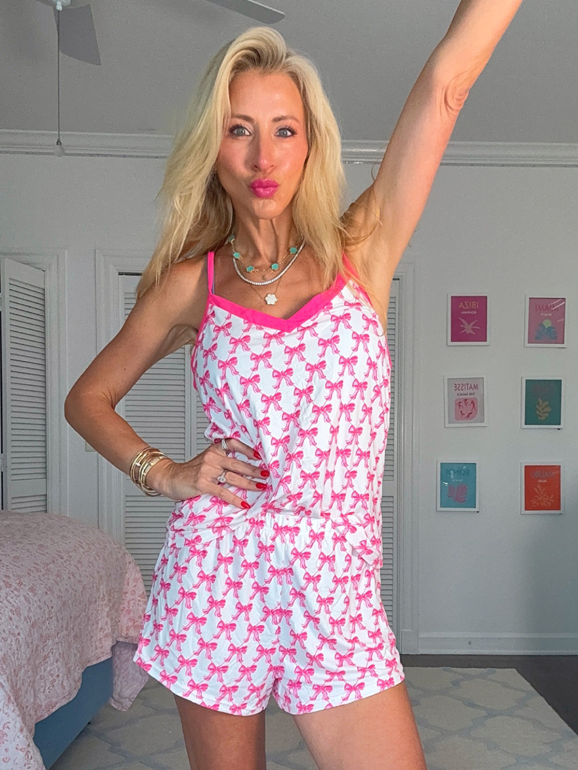 Hot Pink Bow Shorts Pajama Set