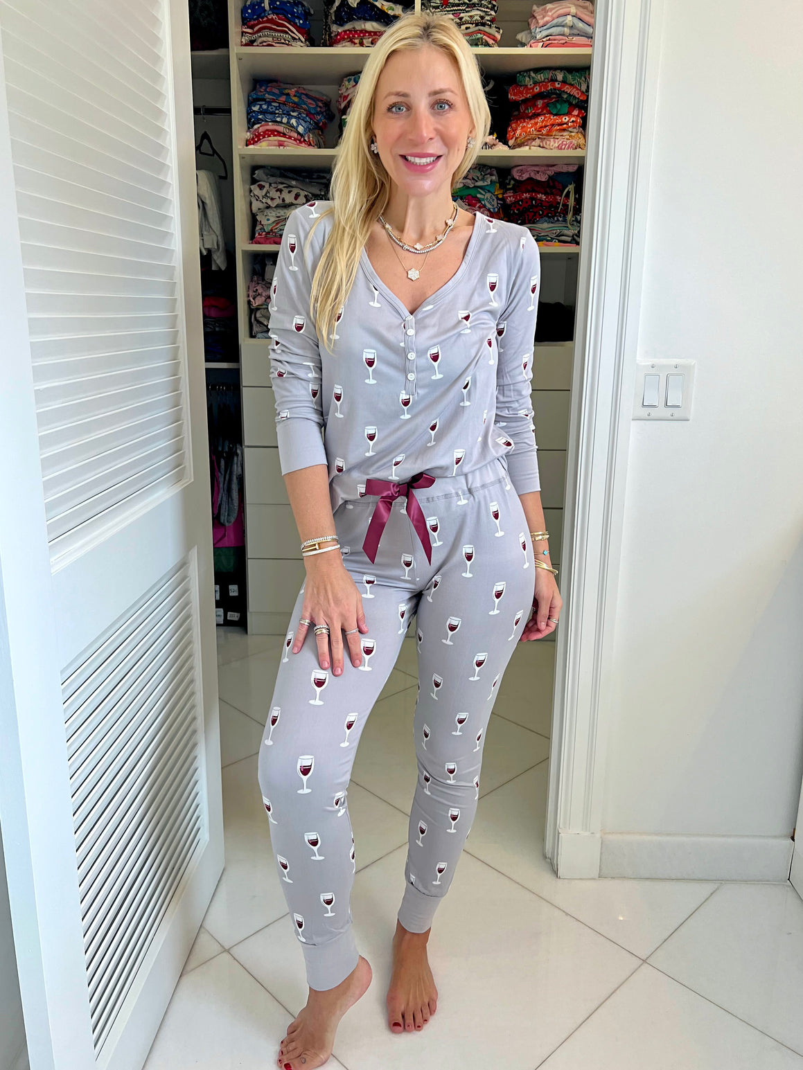 Red Wine Pajama Set Jogger Style