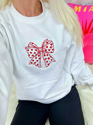 Red Heart Bow Embroidered Sweatshirt
