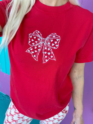 Heart Bow Comfort Colors Embroidered Tee