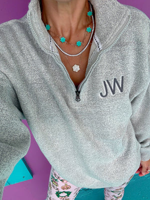 Charcoal Gray Embroidered Quarter Zip Pullover