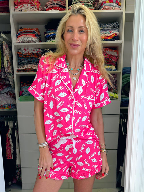 Hugs and Kisses Ruffle Shorts Pajama Set