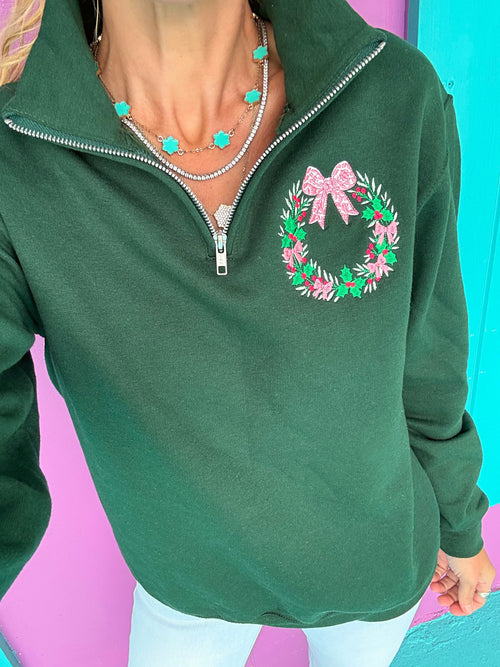 Christmas Wreath Embroidered Quarter Zip