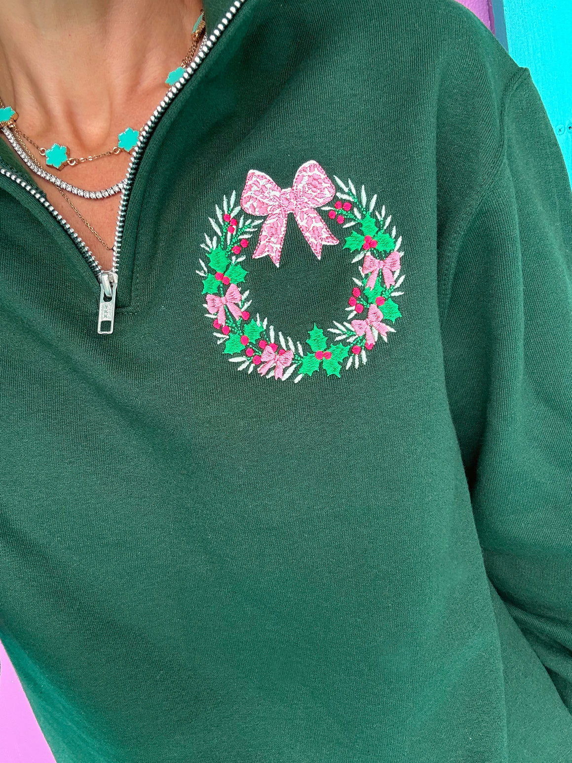 Christmas Wreath Embroidered Quarter Zip