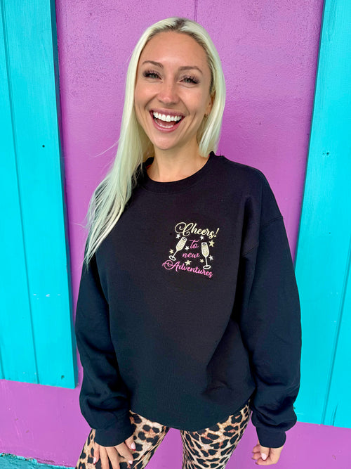 Cheers to New Adventures Embroidered Sweatshirt