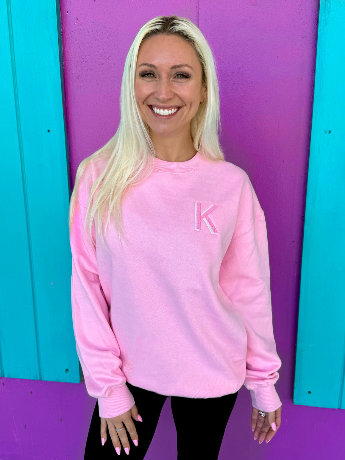 Bright Pink Embroidered Initial Sweatshirt