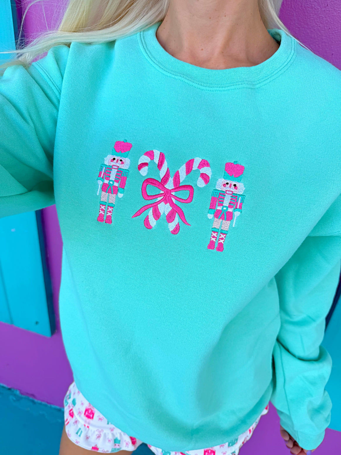 Candy Cane Wishes Nutcracker Embroidered Sweatshirt