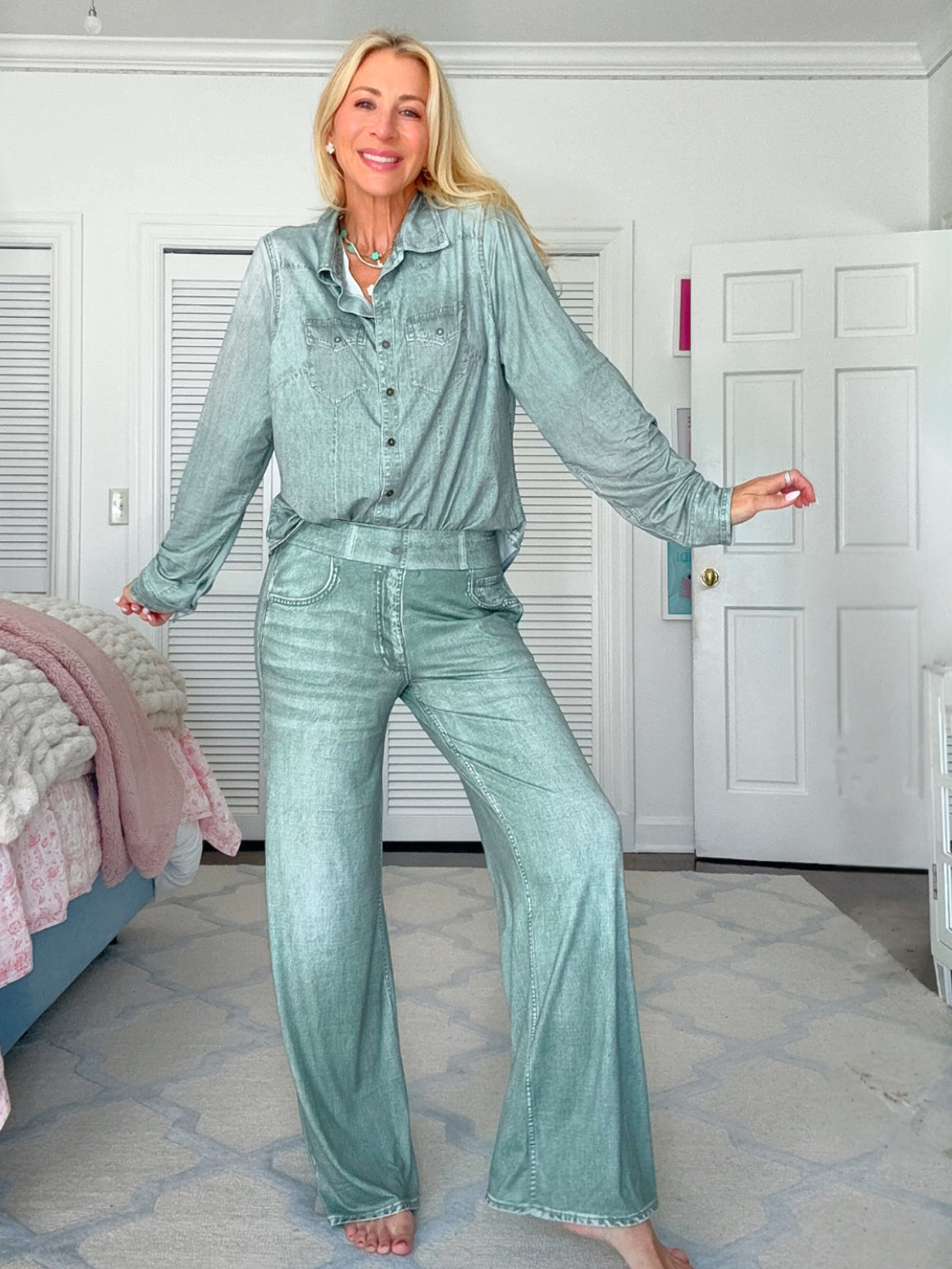 Jordann Jammies Sage Denim Dreams Set