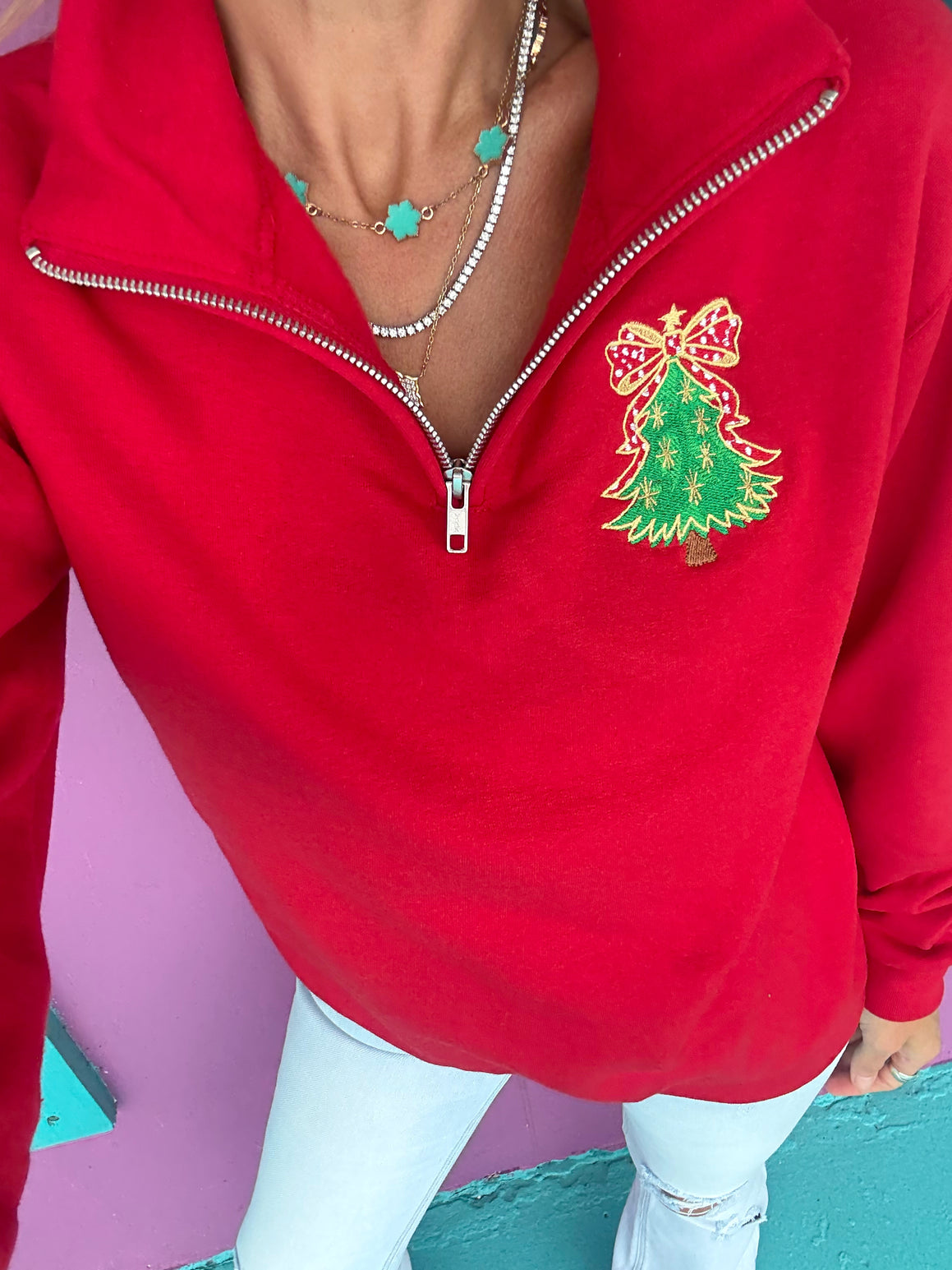 Christmas Tree Embroidered Quarter Zip