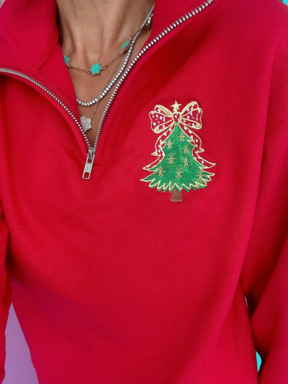 Christmas Tree Embroidered Quarter Zip