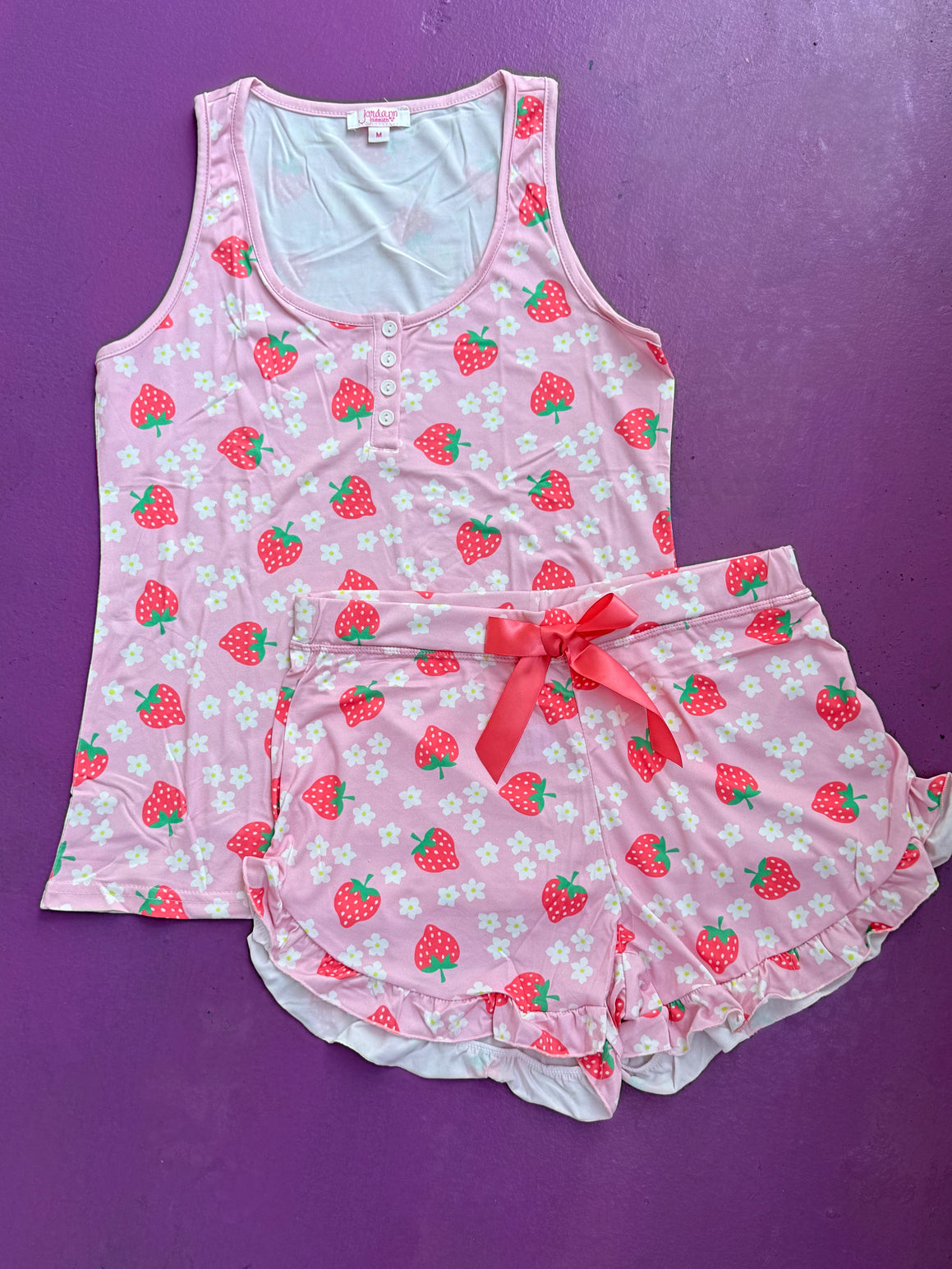 Strawberry Ruffle Shorts Pajama Set - Sunshine Sisters