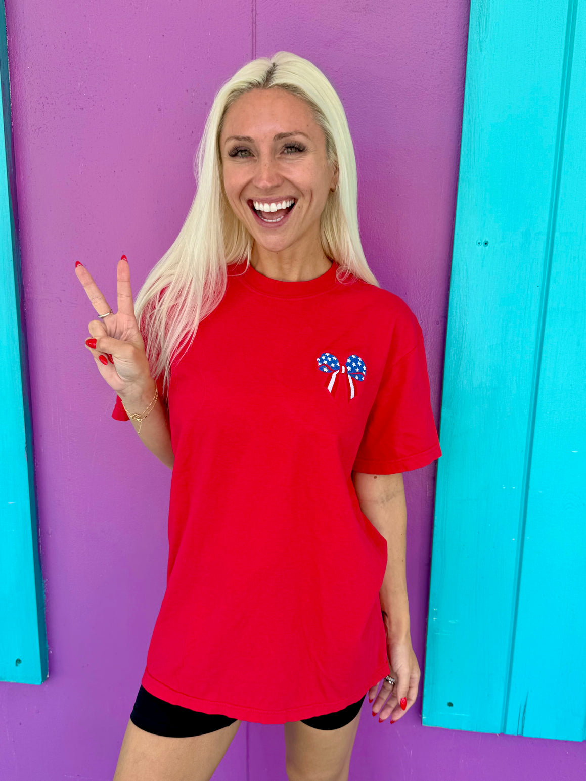Stars and Stripes Bow Embroidered Tee