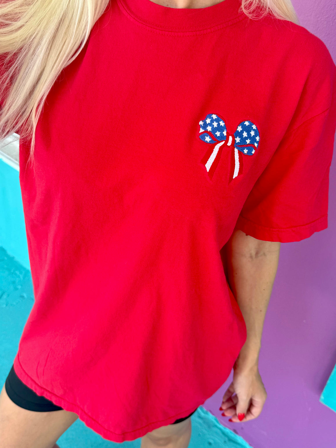 Stars and Stripes Bow Embroidered Tee