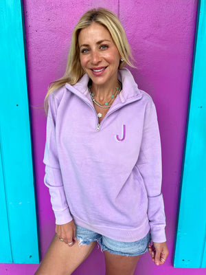 Lilac Initial Embroidered Quarter Zip Pullover (XL-2XL)